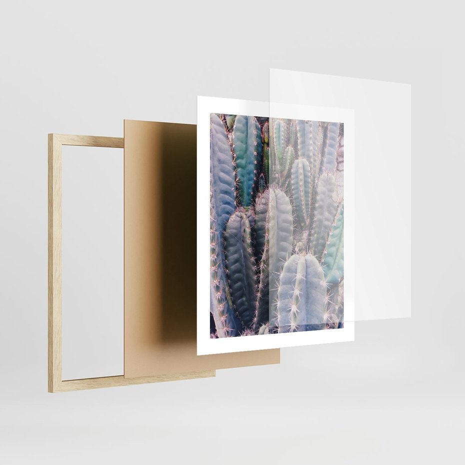 Plakat w ramie 40x50 - Kaktusowy Raj - kaktusy, dużo kaktusów - rama drewno