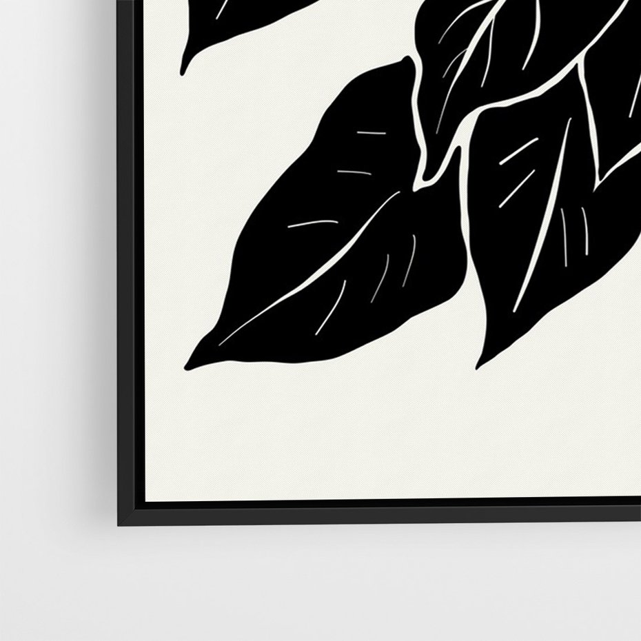 Obraz w ramie 50x70 - Ruchome szkicowe odbicia - czarno biała grafika, roślinność - rama czarna