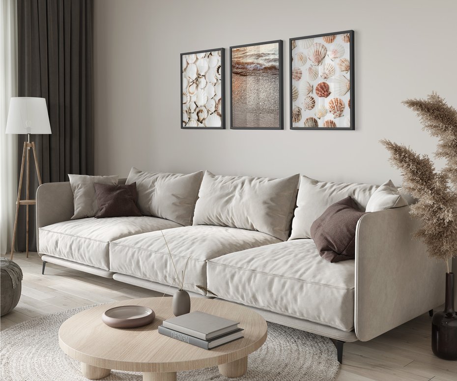 Zestaw obrazy w ramie 50x70 galeria - Morze, muszla, zachód, słońca - rama czarna