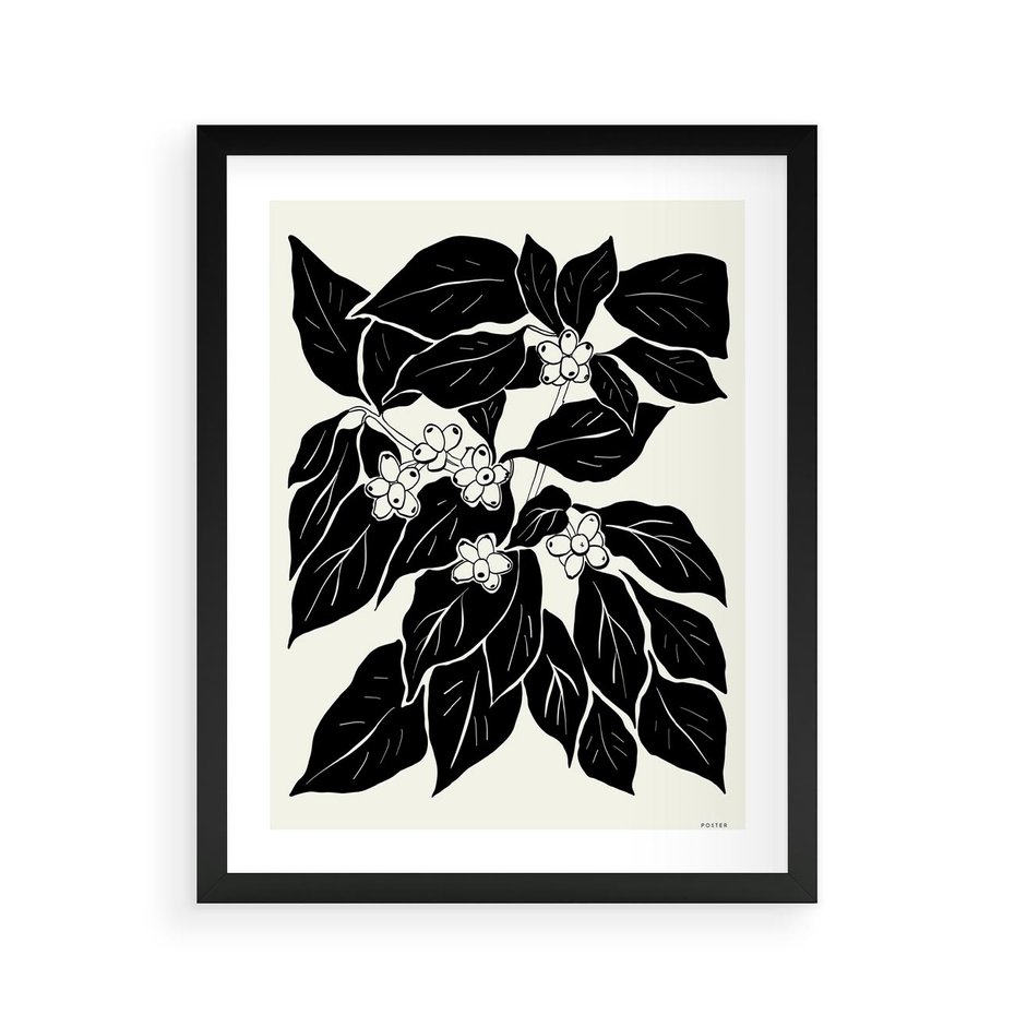 Plakat w ramie 40x50 - Ruchome szkicowe odbicia - czarno biała grafika, roślinność - rama czarna