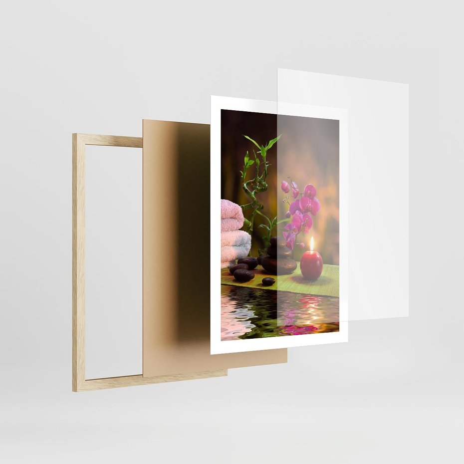 Plakat w ramie 50x70 - Światło Świecących Kwiatów w Spa - spa, świaca - rama drewno
