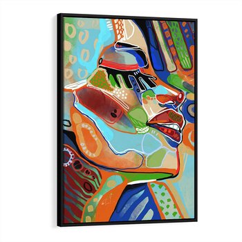 Obraz w ramie 70x100 - Kolorowe Wnętrza Kształtów - abstrakcyjny portret kobiety, twarz - rama czarna