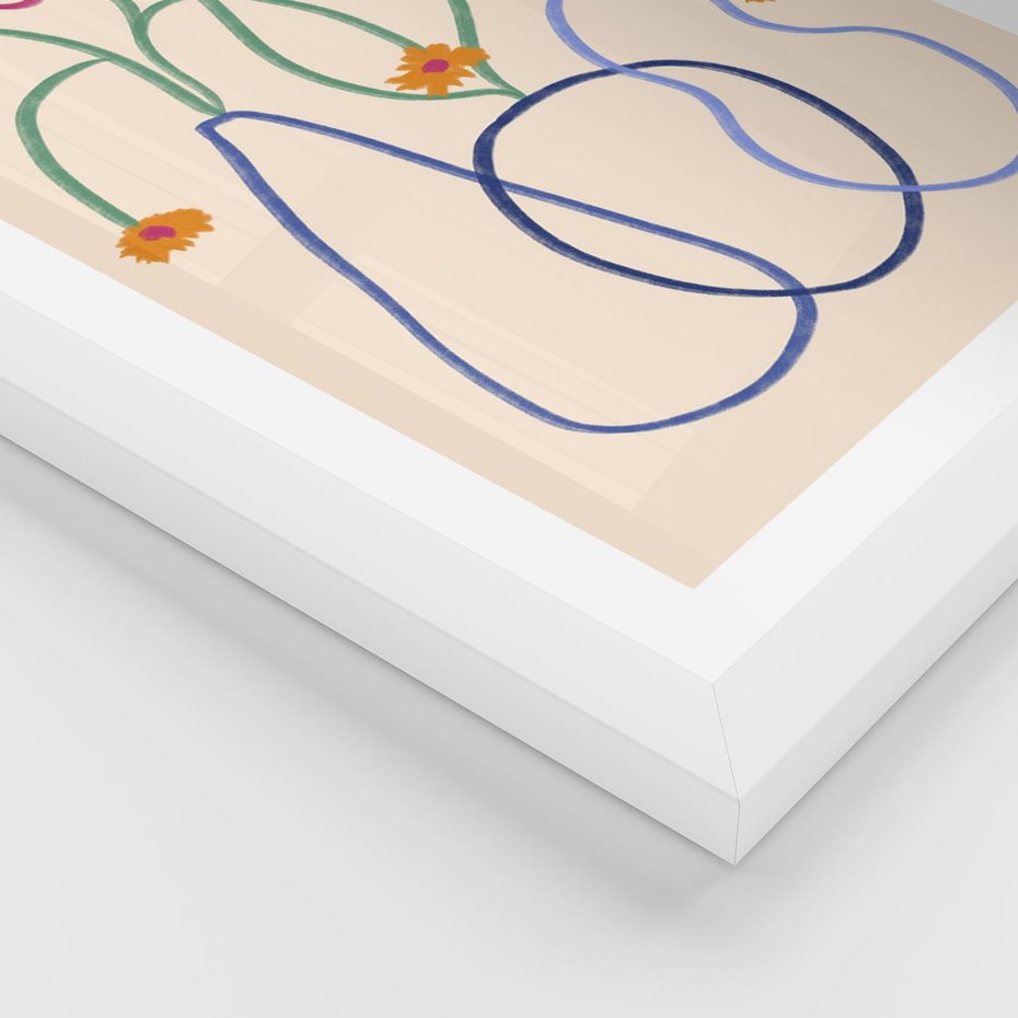 Plakat w ramie 40x50 - Migocące Pastelowe Impresje - minimalistyczny abstrakcyjny obraz, prymitywne kwiatki - rama biała