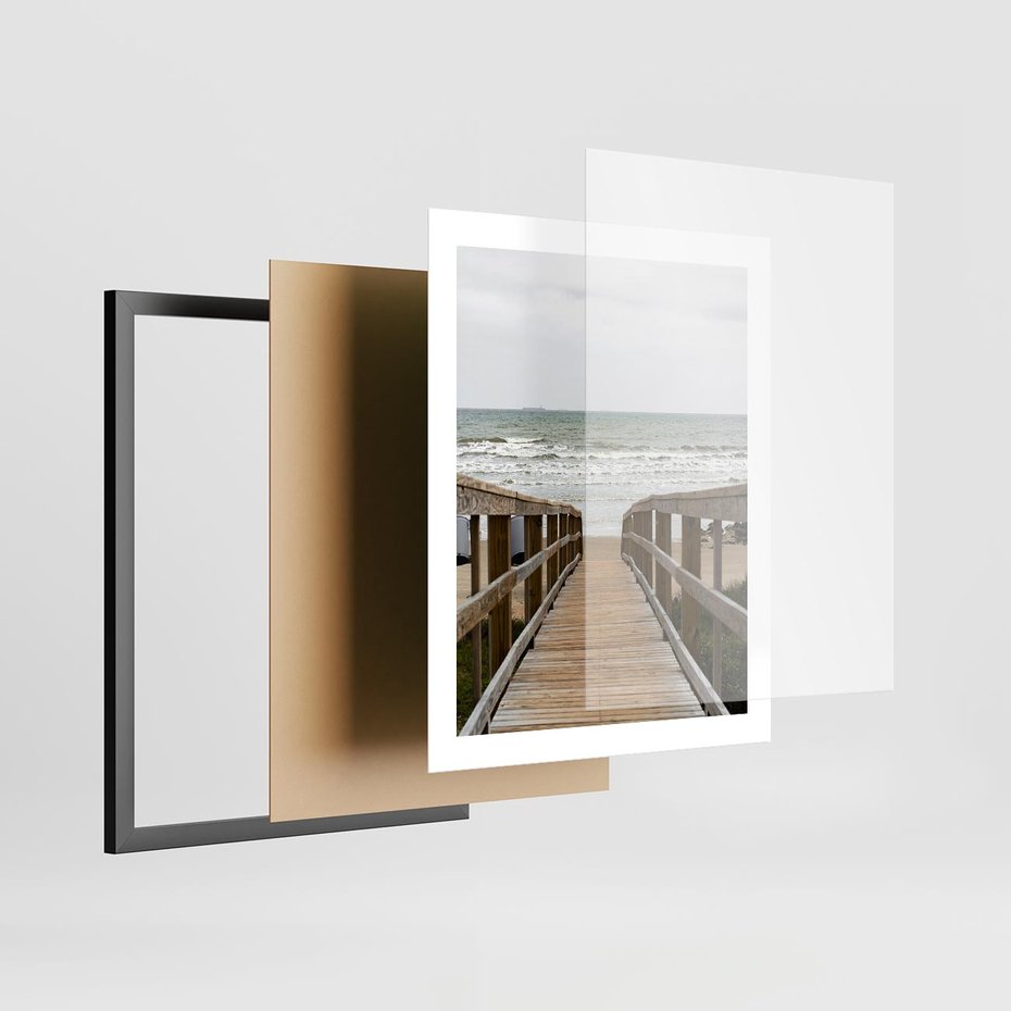 Plakat w ramie 40x50 - Morze i drewniany pomost - morze, pomost - rama czarna