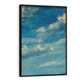 Obraz w ramie 70x100 - Oddechy niebiańskiej materii - olejny obraz, smugi farby przypominają obłoki na błękitnym niebie - rama czarna