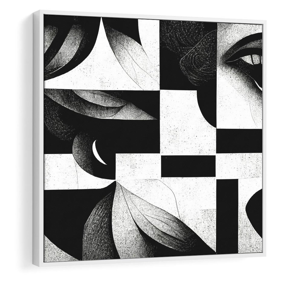 Obraz w ramie 50x50 - Harmonia świateł i cieni - abstrakcja czarno biała, geometria - rama biała