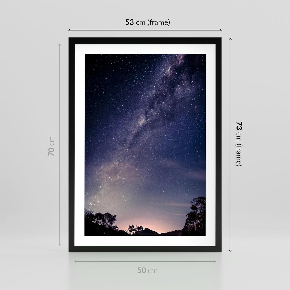 Plakat w ramie 50x70 - Gwiaździste Ujęcie - gwiaździste niebo, noc - rama czarna