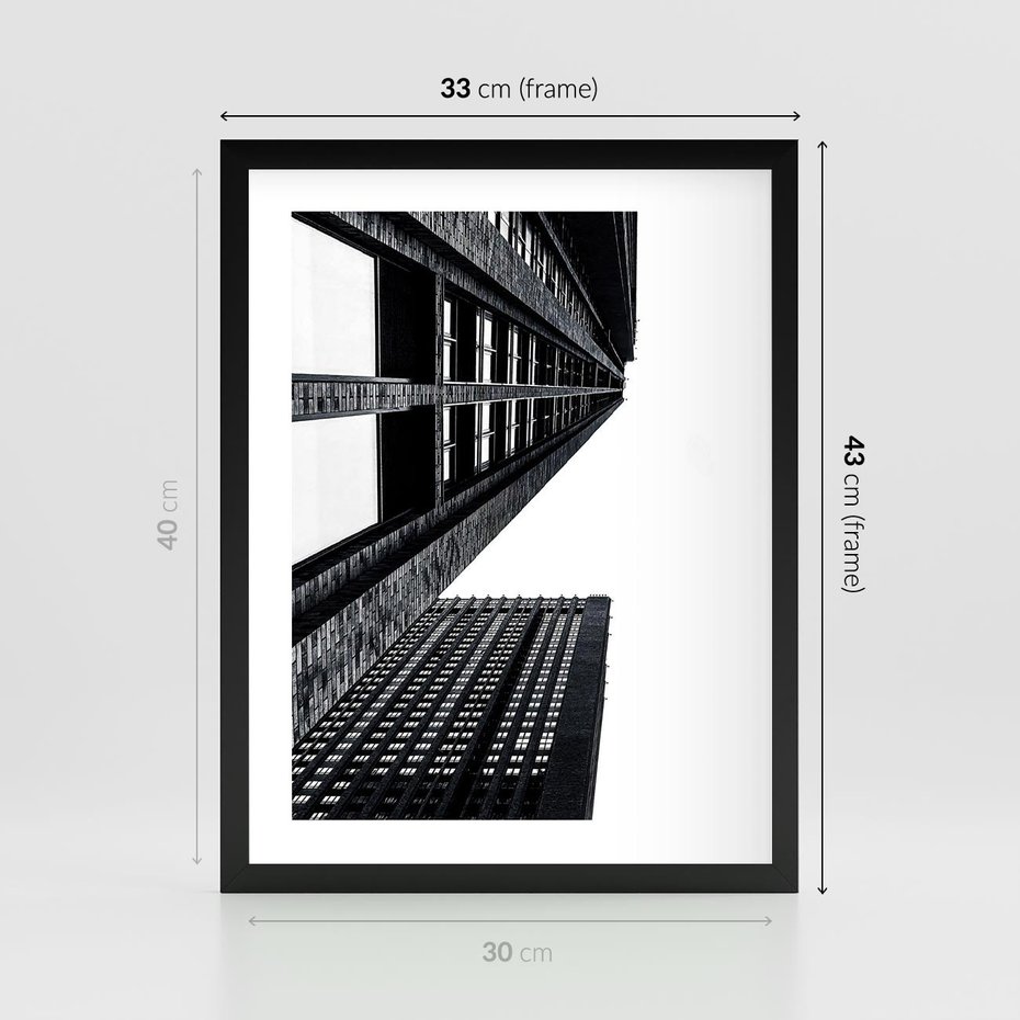Plakat w ramie 30x40 - Geometryczna Asymetria - architektura, czarno białe zdjęcie - rama czarna
