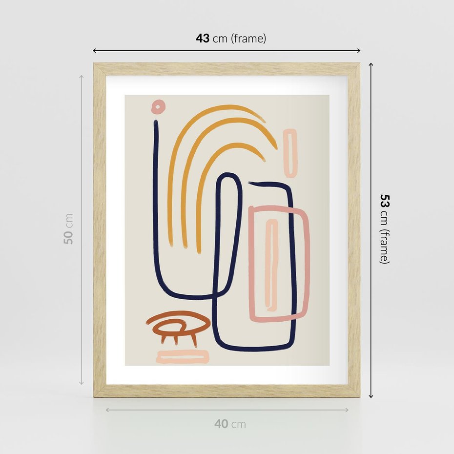 Plakat w ramie 40x50 - Abstrakcyjne Mrugnięcie - abstrakcja w stylu picasso, beżowe tło - rama drewno