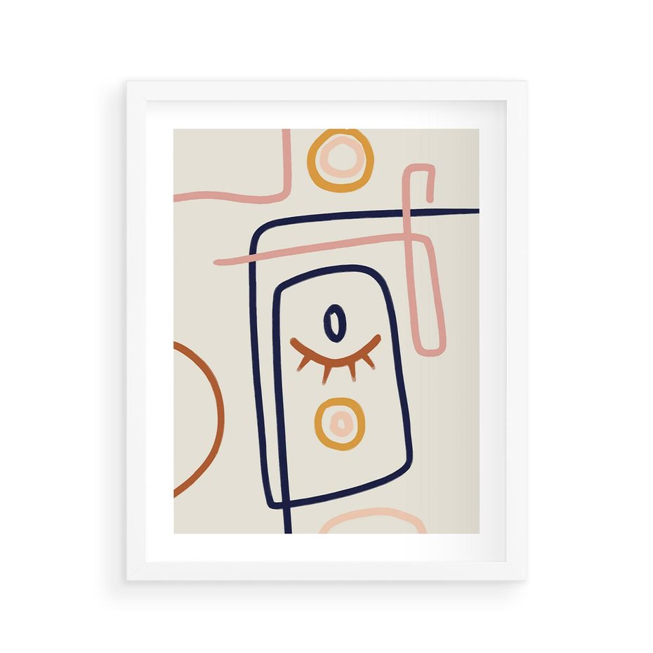 Plakat w ramie 40x50 - Manifestacje Dziwności - abstrakcja w stylu picasso, beżowe tło - rama biała