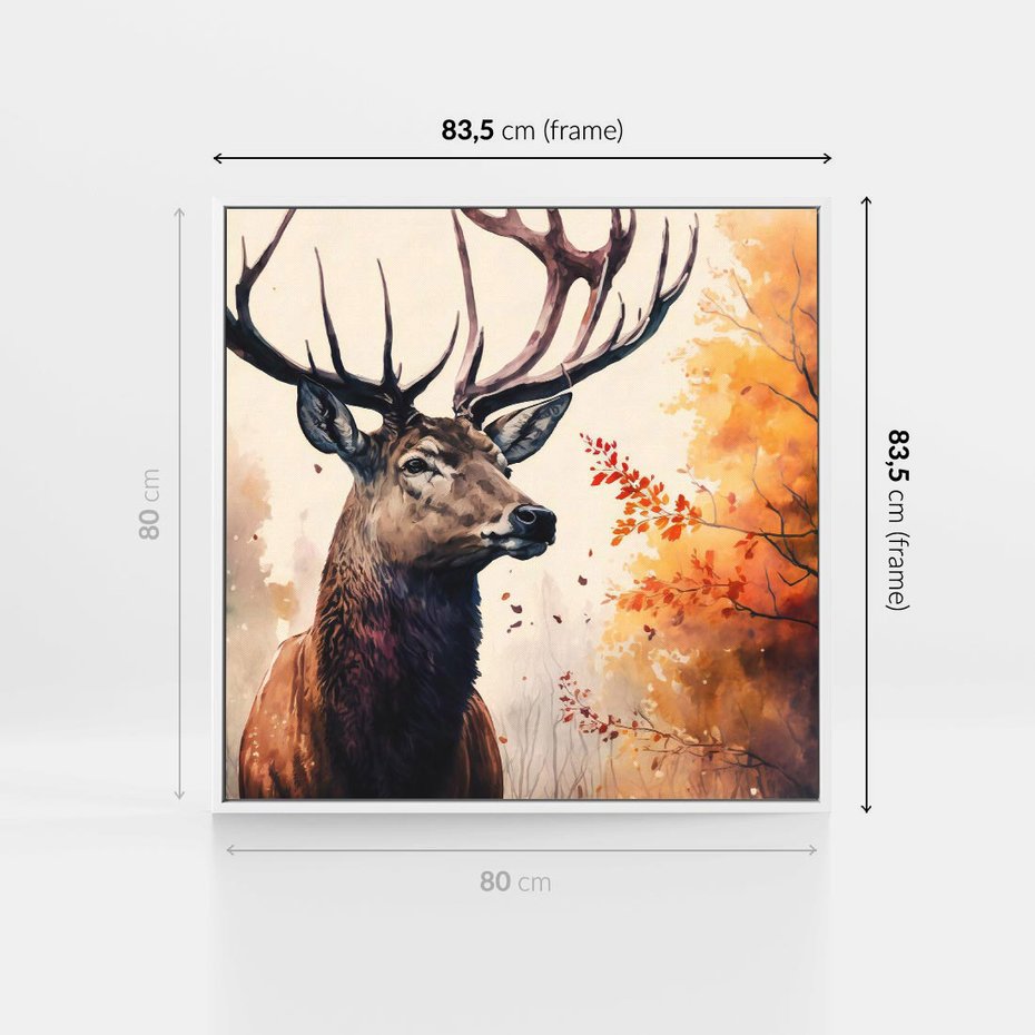 Obraz w ramie 80x80 - Jesienny Monarcha Lasu - grafika komputerowa, na podstawie obrazu - rama biała