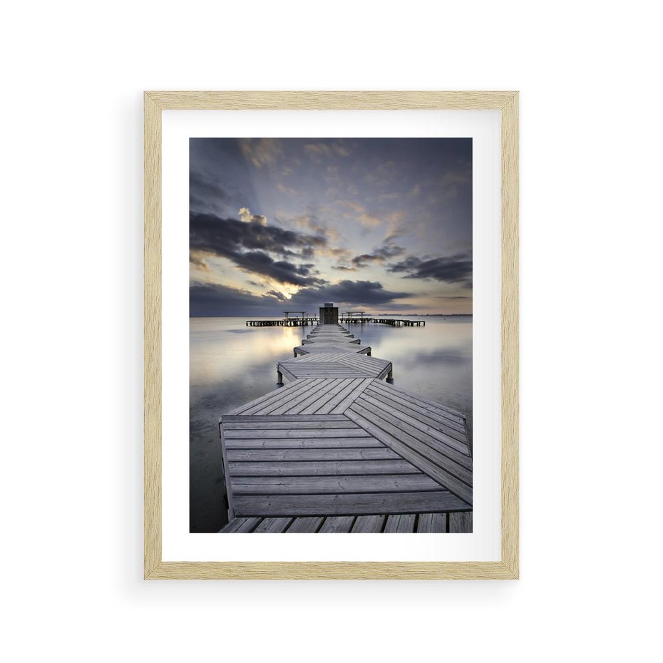 Plakat w ramie 30x40 - Spokój nad Jeziorem - pomost, jezioro - rama drewno