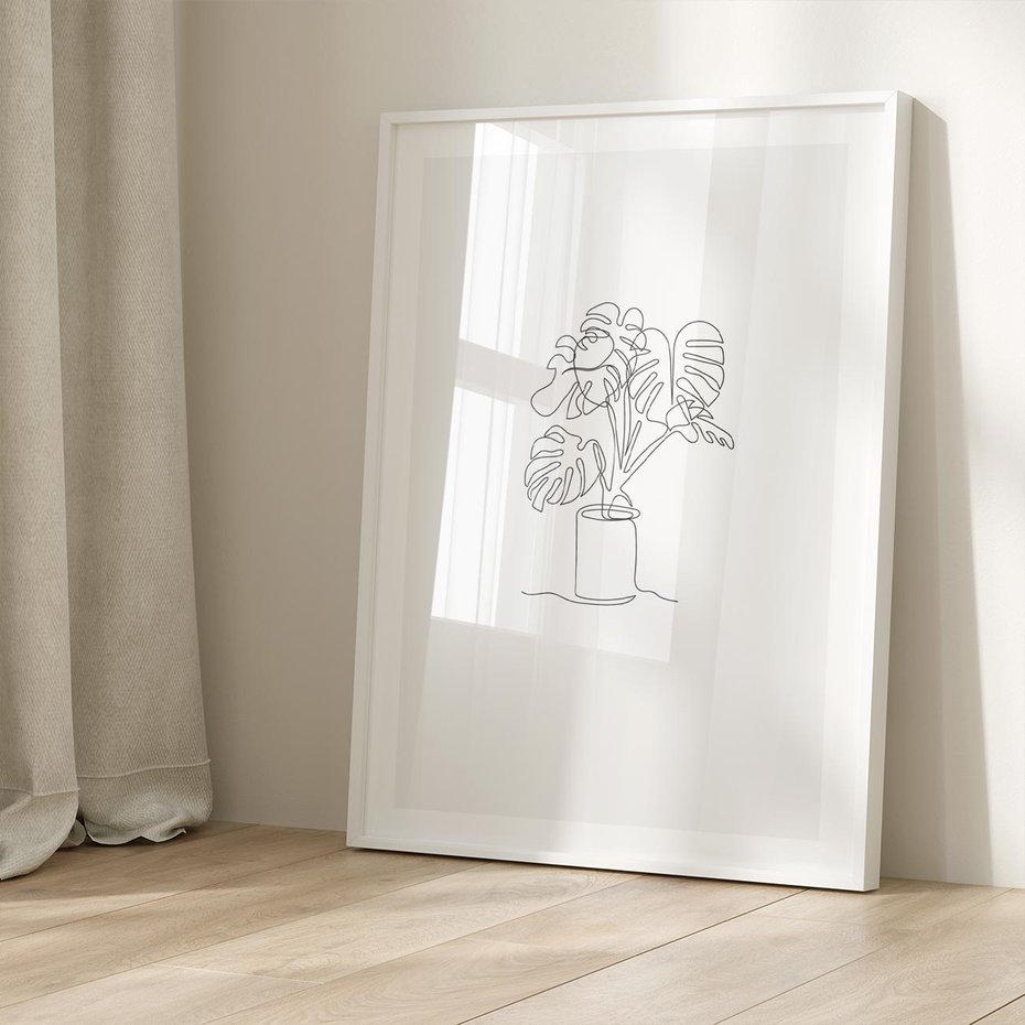 Plakat bez ramy 21x30 - Tajemnicza Harmonia - sztuka one line, monstera
