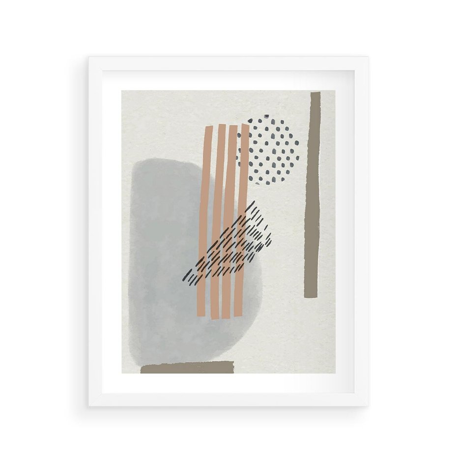 Plakat w ramie 40x50 - Nowoczesna Abstrakcja: Delikatne Beże - abstrakcja, nowoczesna sztuka - rama biała