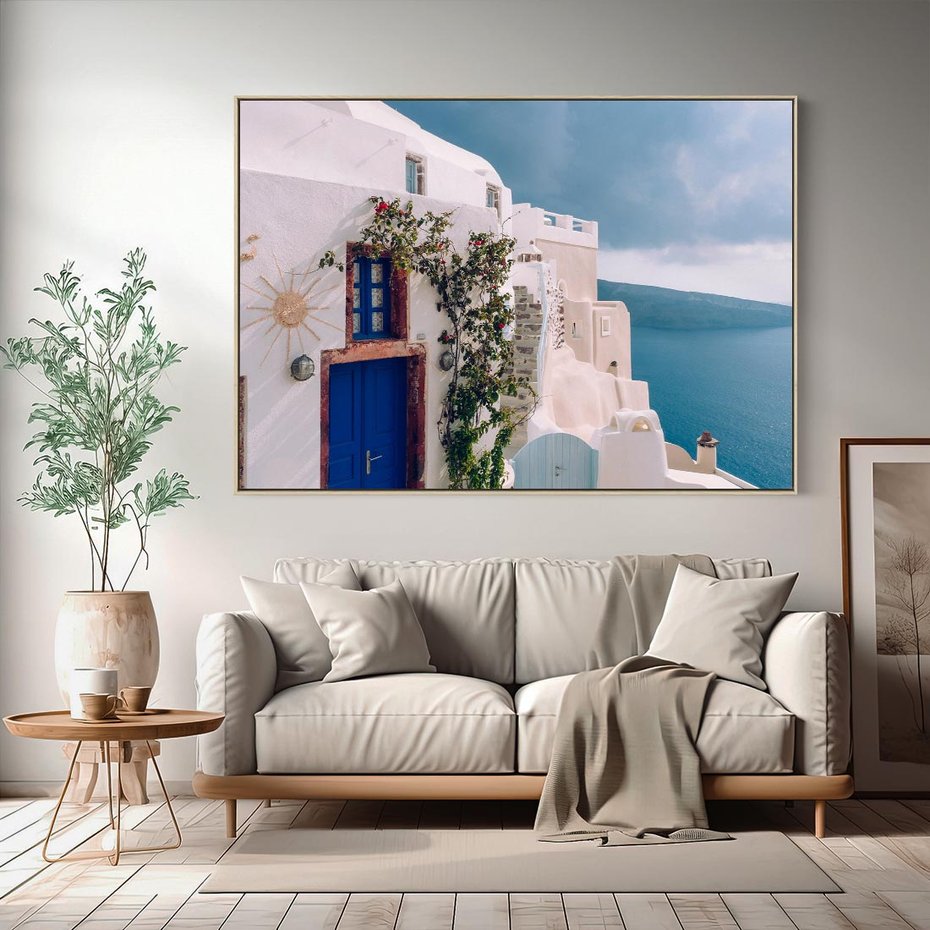 Obraz w ramie 70x50 - Urok Greckiej Wyspy - Santorini, Grecja - rama drewno