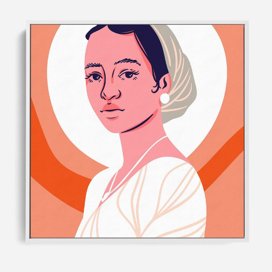 Obraz w ramie 50x50 - Kobieca Harmonia - nowoczesny plakat, styl retro - rama biała