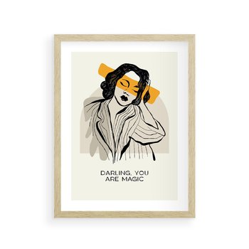 Plakat w ramie 50x70 - Sztuka Kobiecej Osobowości - nowoczesna grafika, kobieta - rama drewno