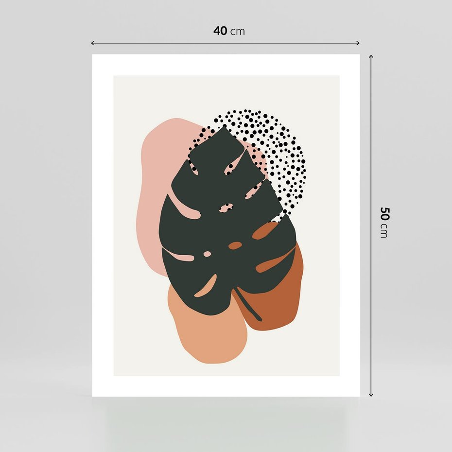 Plakat bez ramy 40x50 - Minimalizm w Liściach Monstery: Plamy i Kropki - minimalizm, monstera plamy
