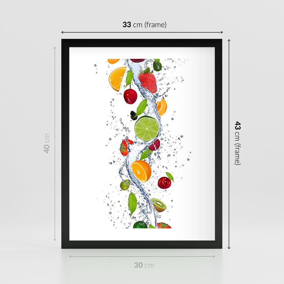 Plakat w ramie 30x40 - Kulinarne Inspiracje - owoce, woda - rama czarna