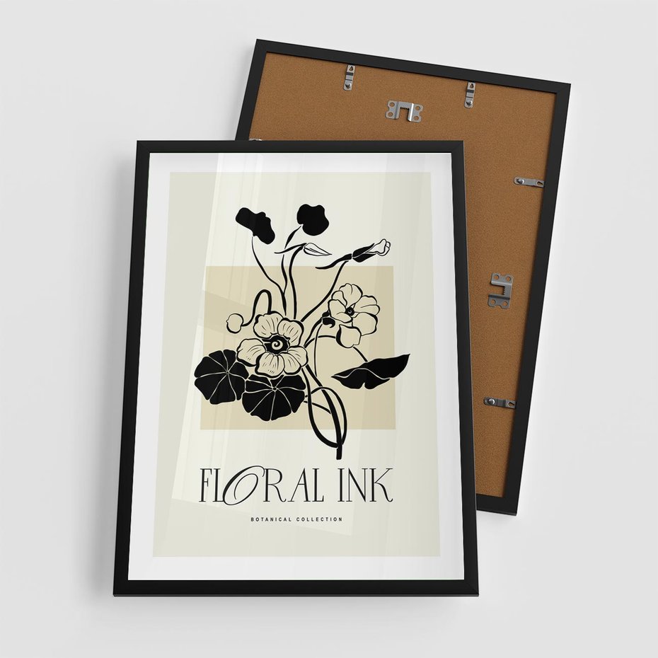 Plakat w ramie 50x70 - Podróż linii kwiatowego czasu - kwiaty, typografia - rama czarna