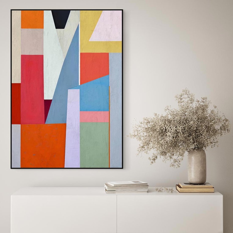 Obraz w ramie 50x70 - Migotliwe Nastroje Kształtów - różne geometryczne formy, olejny obraz - rama czarna