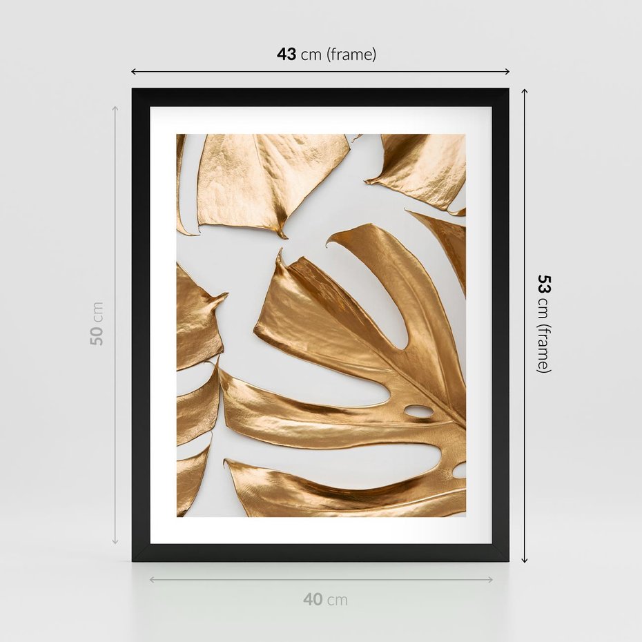 Plakat w ramie 40x50 - Siła Natury - złote, liście - rama czarna
