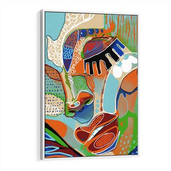 Obraz w ramie 80x120 - Wibracje Kształtów - abstrakcyjny portret kobiety, twarz - rama biała