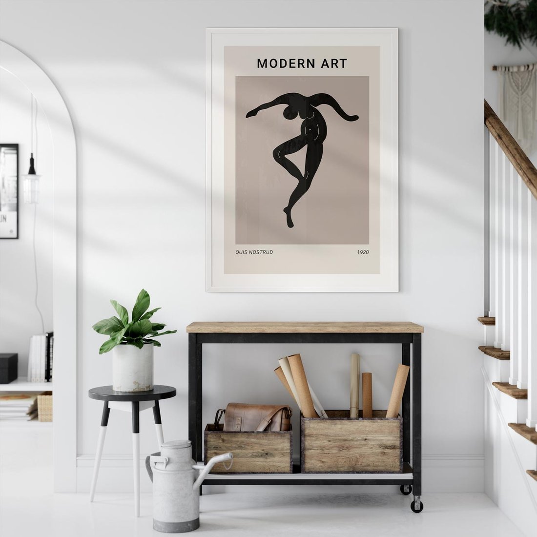 Plakat w ramie 50x70 - Modernistyczna Wizja - plakat modern, czarna postać - rama biała