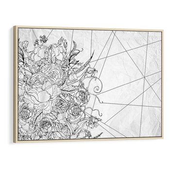 Obraz w ramie 70x50 - Refleksje w martwym punkcie - graficzny szkic, kompozycja kwiatów - rama drewno