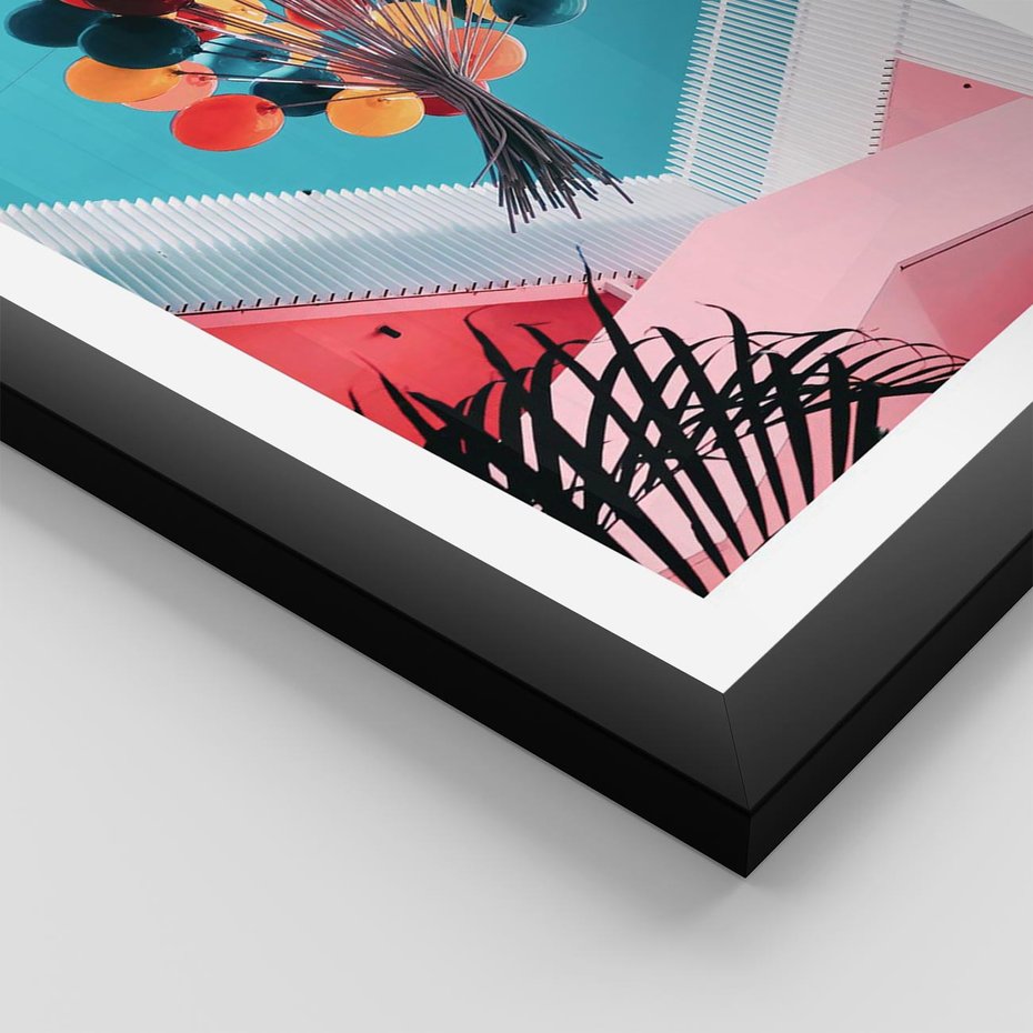 Plakat w ramie 30x40 - Kolorowe Balony Pod Niebem - kolorowe balony na tle niebieskiego nieba - rama czarna