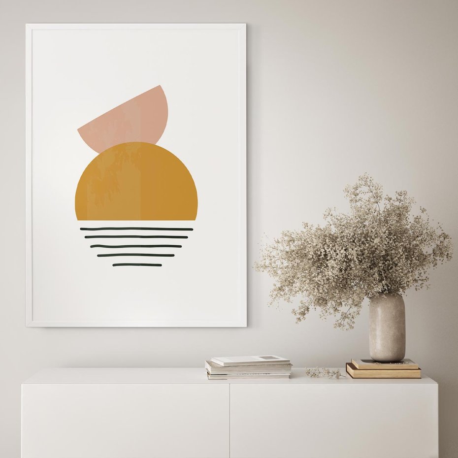 Plakat bez ramy 21x30 - Kolory Przyszłości - kompozycja kół i kresek, ciepłe kolory