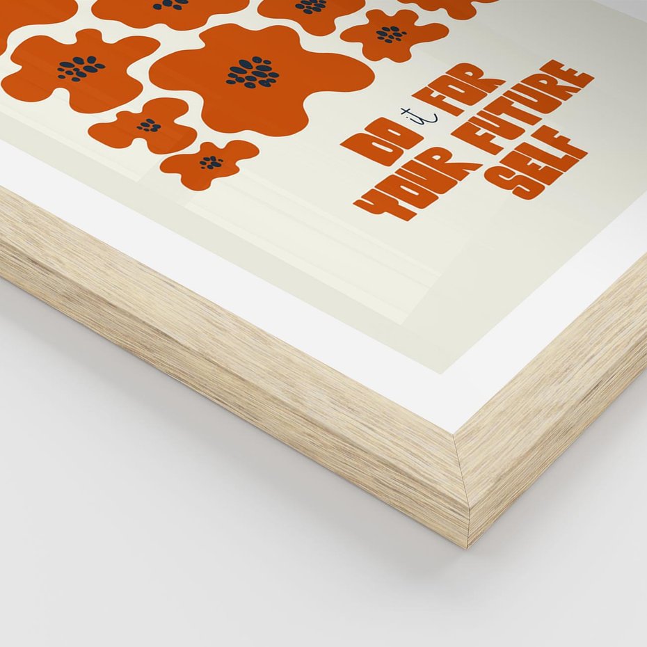 Plakat w ramie 40x50 - Taniec Kolorowych Promieni - self care, kompozycja kwiaty - rama drewno