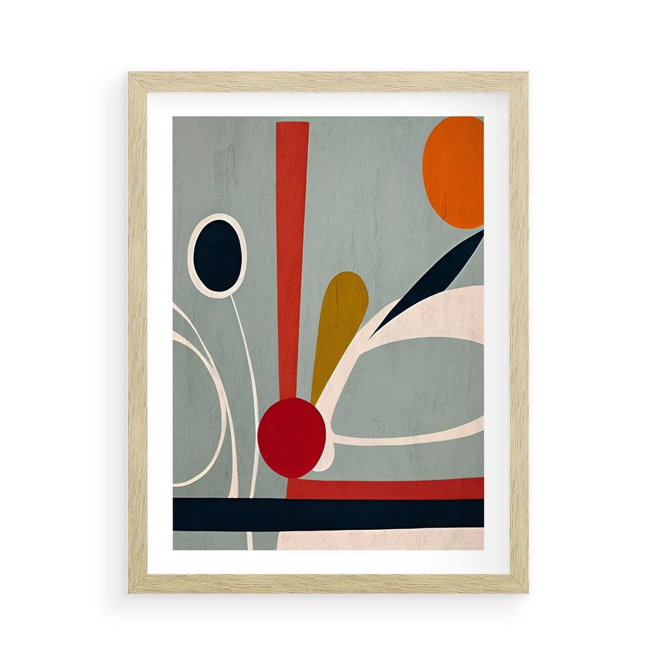 Plakat w ramie 50x70 - Harmonia Kolorowych Impulsów - abstrakcyjny obraz olejny, dziwne formy - rama drewno