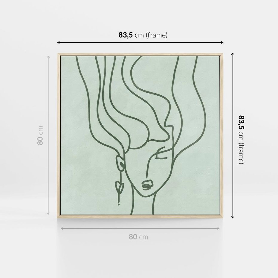 Obraz w ramie 80x80 - Spokojne Objęcia Natury - abstrakcja, zielony szkic - rama drewno