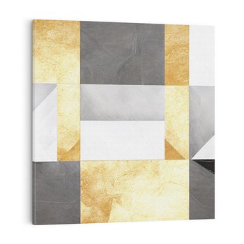 Obraz na płótnie 80x80 - Marmur w Geometrycznych Kształtach - geometryczne linie, złoto i szarość