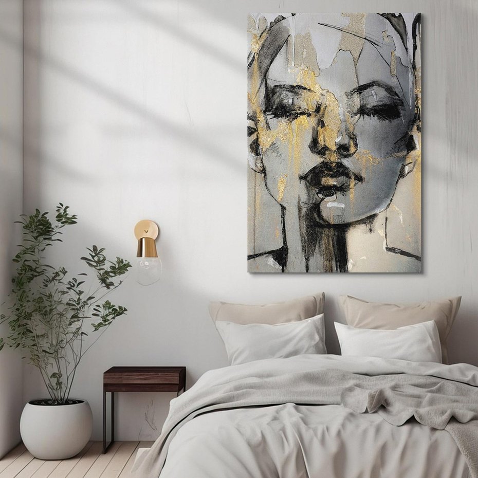 Obraz na płótnie 80x120 - Kobieta - Abstrakcyjne Malowidło - złote, usta abstrakcja