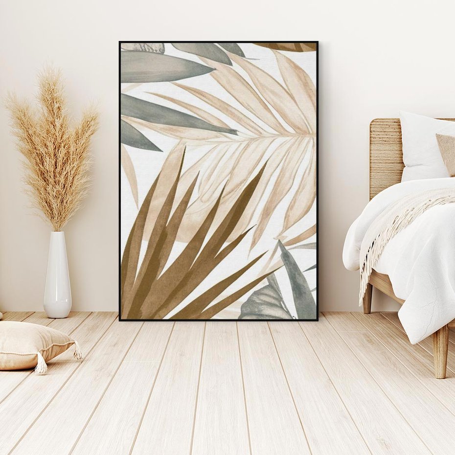 Obraz w ramie 70x100 - Liście w Akwareli - akwarela, malowane liście - rama czarna