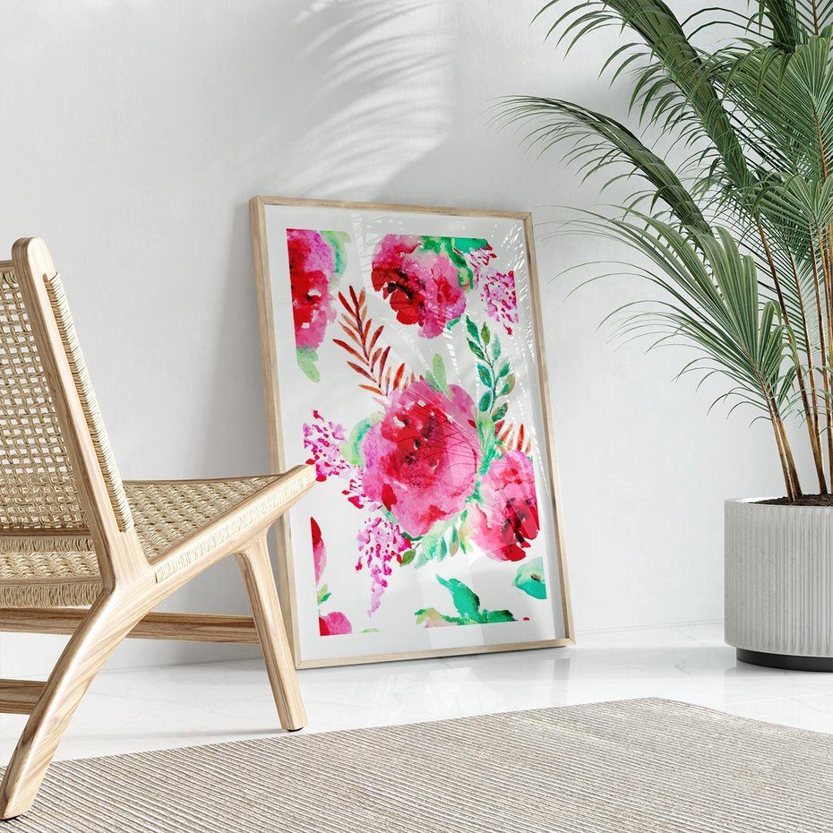 Plakat w ramie 30x40 - Delikatna Akwarela - kwiaty, akwarela - rama drewno