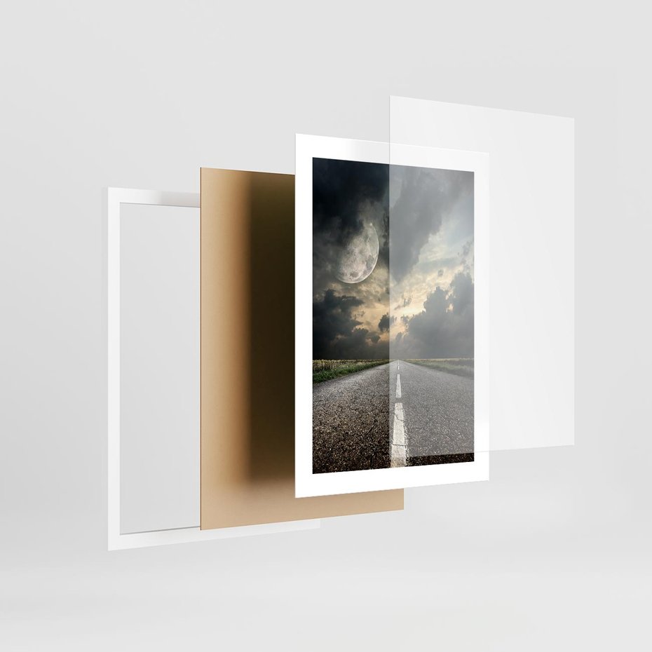 Plakat w ramie 30x40 - magia nocnej drogi - droga, księżyc - rama biała