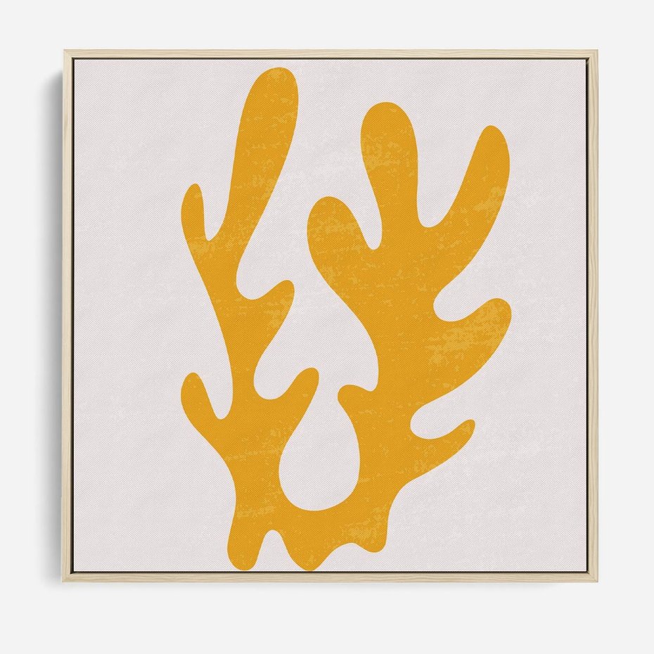 Obraz w ramie 50x50 - Abstrakcyjna Synergia - abstrakcyjna żółta forma, minimalizm - rama drewno