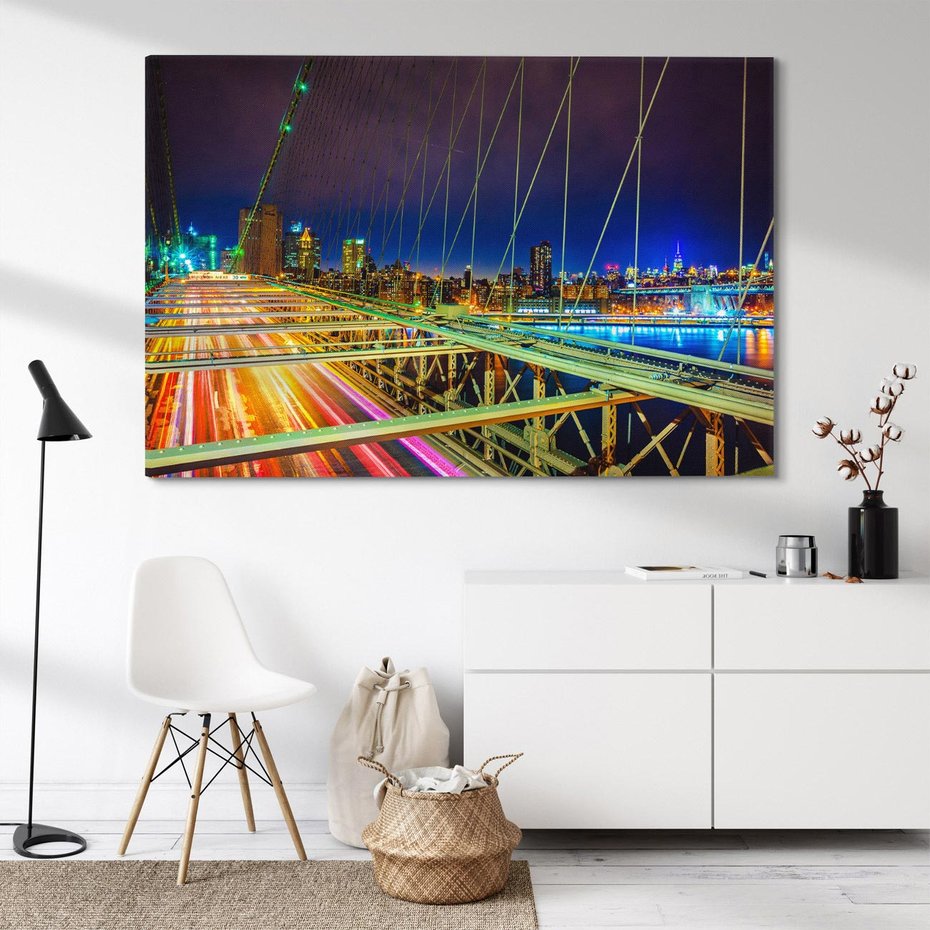 Obraz na płótnie 70x50 - Most w USA - Światła i samochody - most, USA