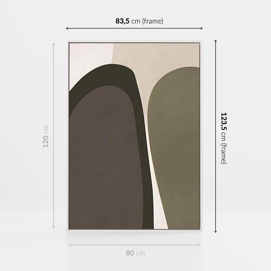 Obraz w ramie 80x120 - Fale w Zieleni - abstrakcyjne kształty, zgaszona zieleń - rama biała