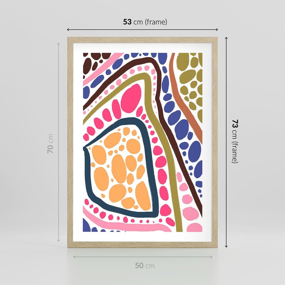 Plakat w ramie 50x70 - Migocące Tęczowe Widzenia - kolorowe wzory, tęczowe żywe kolory - rama drewno