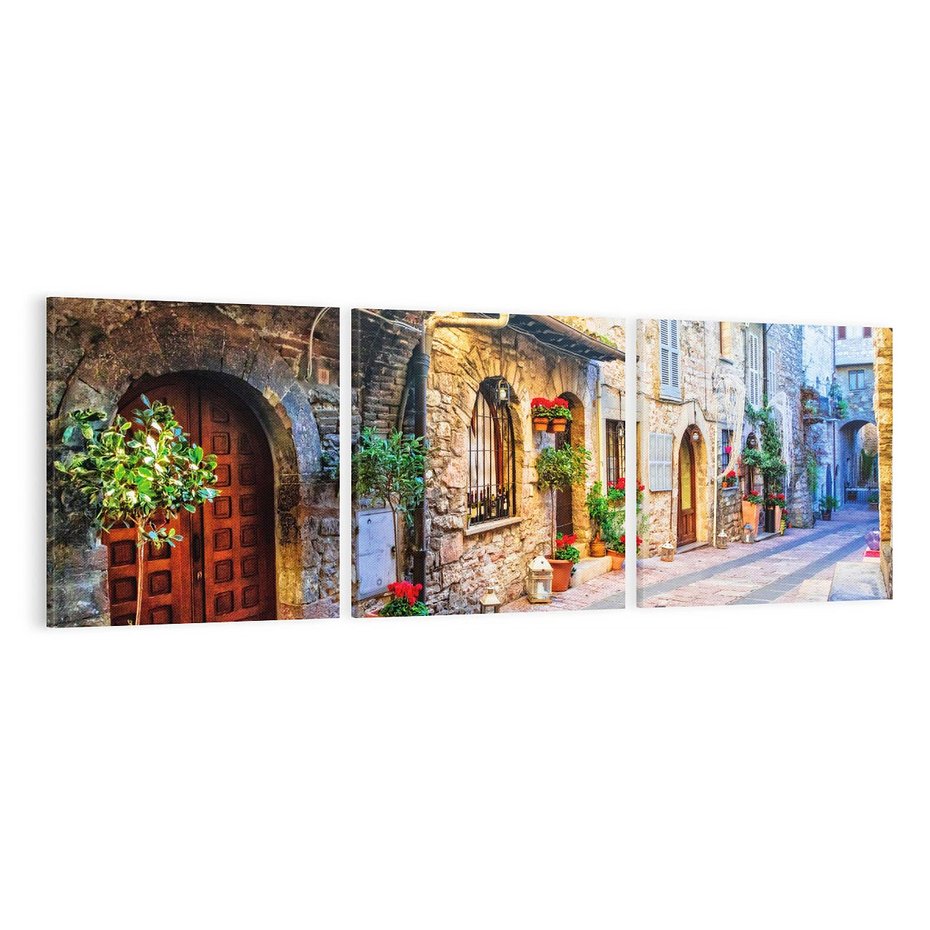 Obraz na płótnie 120x40 - Kwiecista uliczka - uliczka, miasto