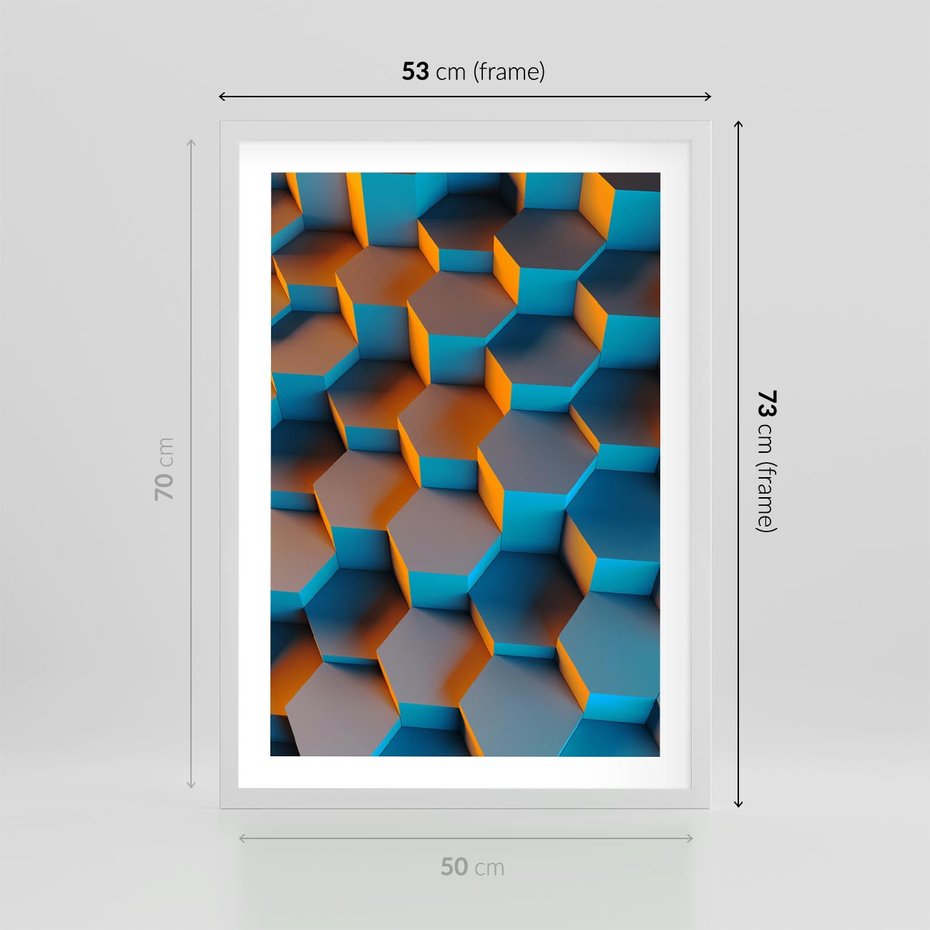 Plakat w ramie 50x70 - Trójwymiarowa Gra - geometryczna, 3D - rama biała