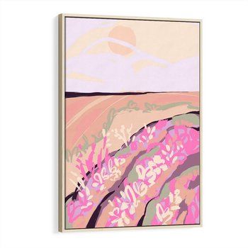 Obraz w ramie 70x100 - Harmonijny Świt - pastelowy krajobraz, nowoczesny plakat - rama drewno