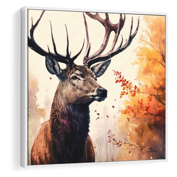 Obraz w ramie 80x80 - Jesienny Monarcha Lasu - grafika komputerowa, na podstawie obrazu - rama biała