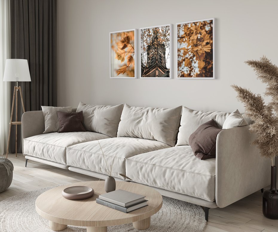 Zestaw obrazy w ramie 30x40 galeria - Jesień, w, mieście - rama biała