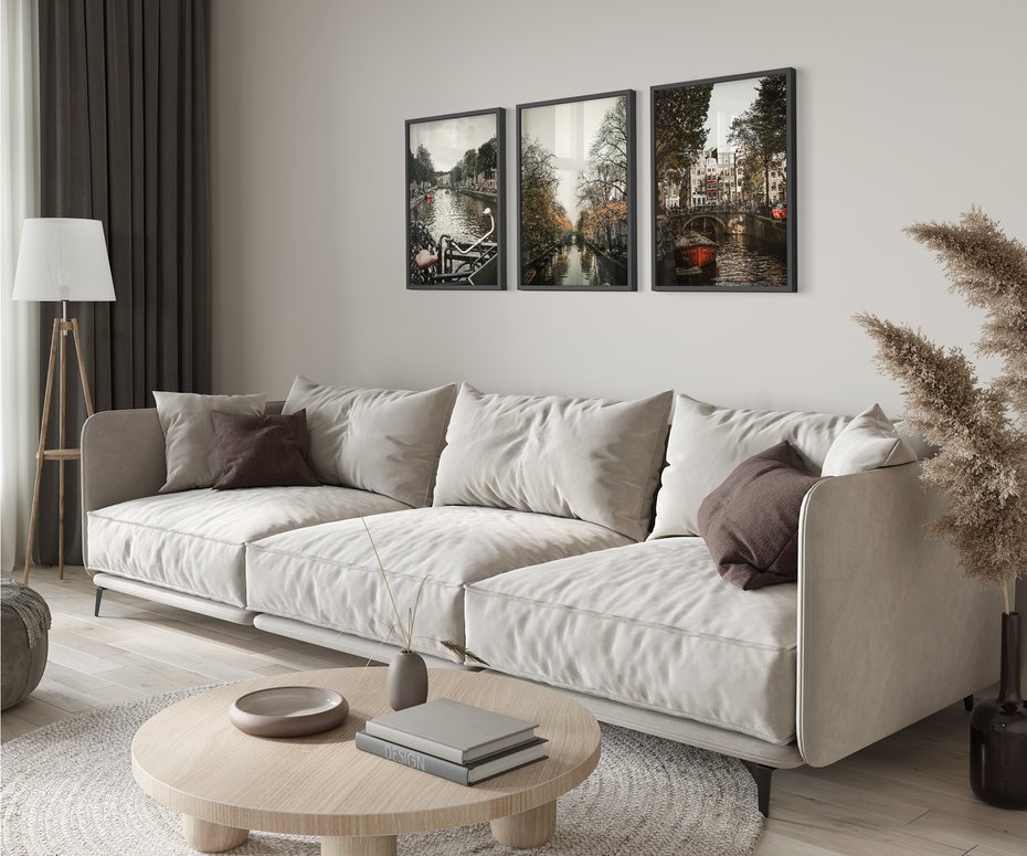 Zestaw obrazy w ramie 40x50 galeria - Kanały, miasto, woda, jesień - rama czarna