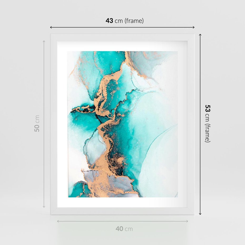 Plakat w ramie 40x50 - Elegancja i Subtelność - marmur, złoto - rama biała